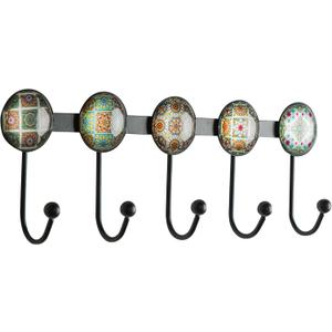 Boho Coat Rack Wall Mounted with 5 Hooks, Forest Theme Mandala Pattern Decorative Wall Hooks for Hanging Hat, Key, Towel, Purse, Bag, and Robe - for Entryway, Bathroom, and Kitche
