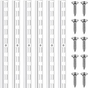 MorningRo 6 Pcs Dual Track Upright Wall Shelving System Heavy Duty Support System Twin Slot Shelf Rail Shelf Standards for Pantries Linen Closets Laundry Rooms(White,47.5 Inch)