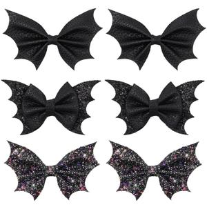 6 Pcs Bat Bow Hair Clips Halloween Bat Hair Clip Goth Halloween Hair Barrettes for Women Girls, 4inch