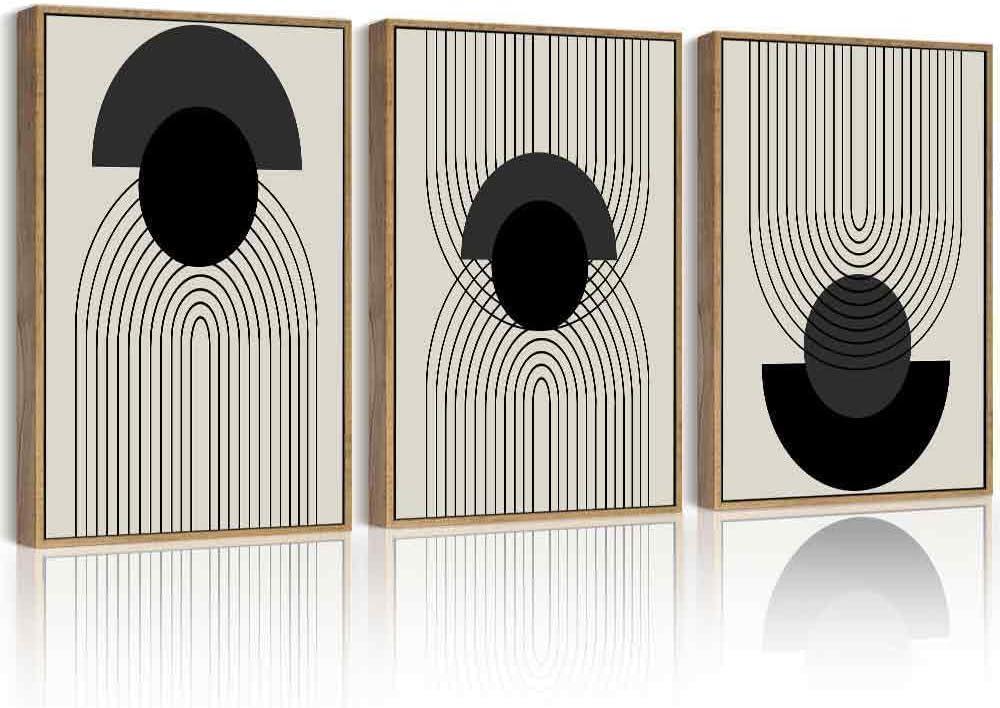 Drsoum Black Boho Wall Art Framed Modern Decor Bohemian Wall Decor Abstract Geometry Lines Prints Ready to Hang 11x14in Natural Framed