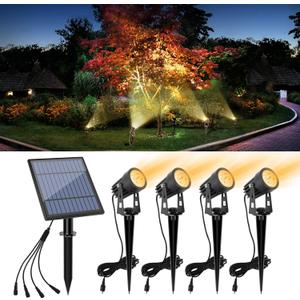 APONUO Metal Solar Spot Lights Outdoor with 9.8ft Cable Solar Powered Landscape Lighting Low Voltage IP65 Waterproof Auto On/Off for Outside Garden Yard Landscape Pathway Garage-Warm White(4-in-1)