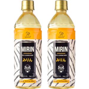 Soeos Mirin Cooking Wine, 16.9 fl oz (2 * 500ml) Pack of 2, Traditional Rice Wine, Authentic Natural Sugar Cooking Wine, Sweet Rice Wine for Cooking and Condiments, Premium Mirin Cooking Wine.
