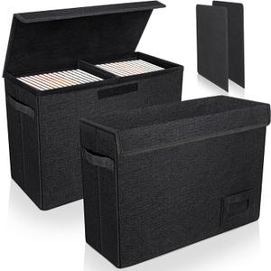 2-Pack Comic Book Storage Boxes, Collapsible Comics Book Case with Dividers and Carrying Handles, Comic Short Box Holds 150 Comics, 15.5" X 7.5" X 11.3" Heavy-Duty Stackable Case (Black)