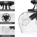 VONLUCE Semi Flush Mount Ceiling Light, 13.8" Ceiling Light Fixture with Clear Glass Shade, E26 Base, 3-Bulb Industrial Lighting Fixture for Hallway Entryway Bedroom, Matte Black, ETL Certificated
