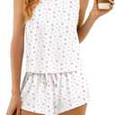 Lacozy Womens Pajama Set 2 Piece Tank Top and Shorts Pjs Set Soft Cami Lounge Sleepwear Loungewear Floral Print White Small