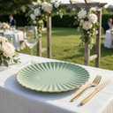 Light Green Charger Plates, 13 Inch Plastic Round Dinner Charger Plates for Wedding Party, Tabletop Decor (Set of 6)
