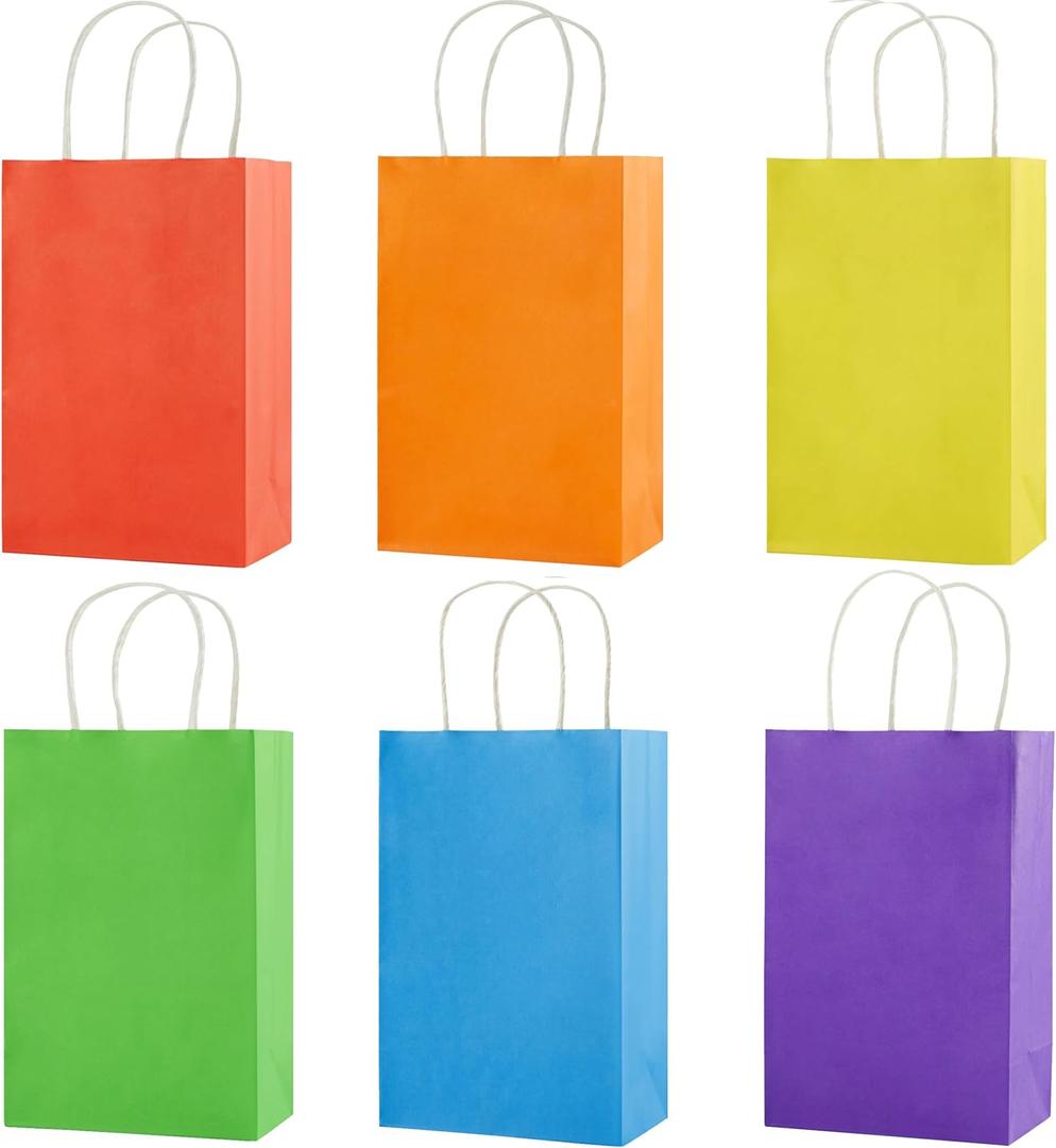 SUNCOLOR 24-Pack Rainbow Gift Bags with Handles, 8" Multi-Color Paper Party Favor Bags for Goodies. Birthdays, Events, Classrooms & Celebrations