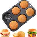 6-cavity Silicone Hamburger Bun Pan, Nonstick & Heat Resistant Burger Bun Pan, Bread Baking Pan for Hamburger Bun, English Muffin, Cinnamon Roll, Mini Sourdough, Bread Pans for Homemade Bread - Black