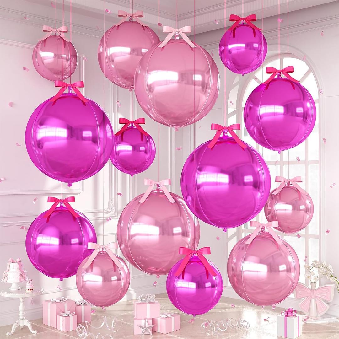 Hot Pink Light Pink Round Foil Balloons, 16PCS 4D Ball Balloons Satin Bows
22/15/10 Inch Metallic Pink 4D Giant Balloons for Graduation Birthday Wedding Anniversary Disco Party Ceiling Decorations