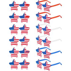 12/20/36 Pack 4th of July Star/Heart Sunglasses Patriotic Party | Red white blue sunglasses for pool parties, fireworks, parades, photo props, and Independence Day fun (Red)