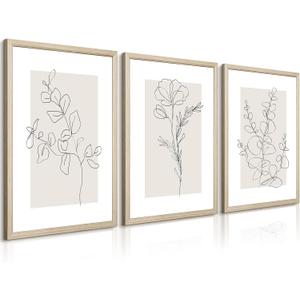 Neutral Botanical Prints Wall Art Flower Minimalist Canvas Wall Decor Vintage Line Wall Art Floral Plant Painting Pictures Beige Boho Artwork Farmhouse Poster for Bedroom 16x24x3 Inch Wood Framed