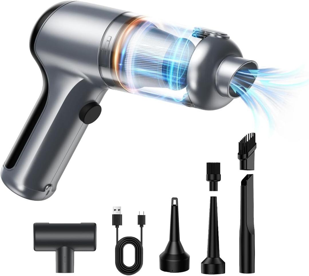 Handheld Mini Air Blower/Car Vacuum Cleaner, Rechargeable Electric Air Duster/Vacuums with Brushless Motor, 18000pa High Power Cordless Suction/Blower Portable Vacuum Cleaner for PC,Silver