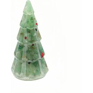3'' Epoxy Tree Figurine with Crystal Stone, Handmade Miniature Christmas Tree Figurine, Desktop Decoration and Gifts (Aventurine) - Cbs11 (Green)