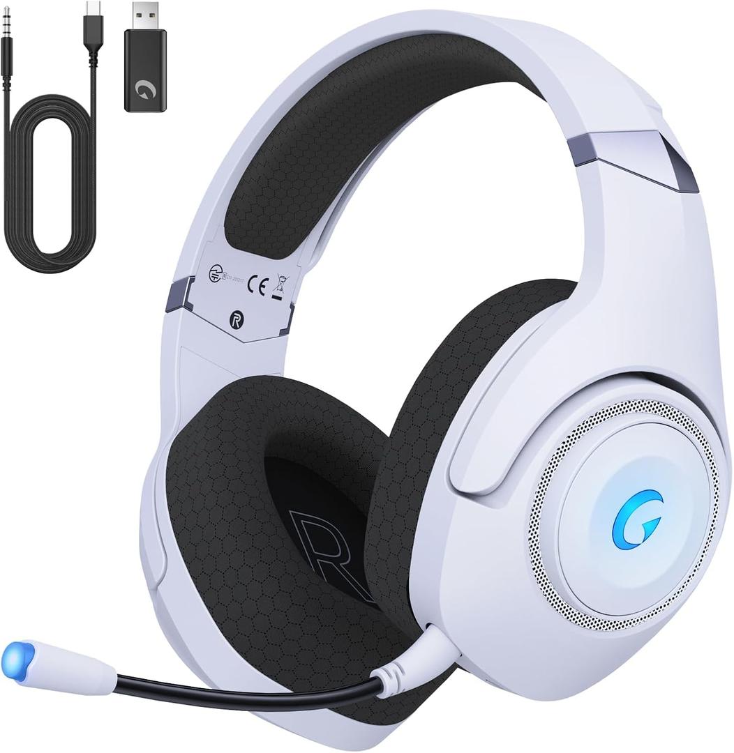 Wireless Gaming Headset for PS5, 2.4GHz Gaming Headphones Wireless with Noise Canceling Microphone for PC, PS4, Fortnite & Call of Duty/FPS Gamers, 40Hr Battery Gamer Headset for PC, Frosty White