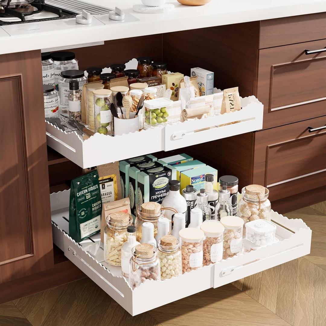 Pull Out Cabinet Organizer, Expandable Width (12"-18") and Depth (13.7"-23.6"),Pull Out Drawers for Cabinets, Slide Out Drawers for Kitchen Cabinets with Sturdy Metal Pull Out Shelves, White