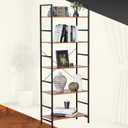 NEWBULIG 5 Tier Bookshelf Wall Shelves, Ladder Bookcase with Open Storage, Display Shelf with Metal Frame for Bedroom Living Room Home Office, Rust Brown