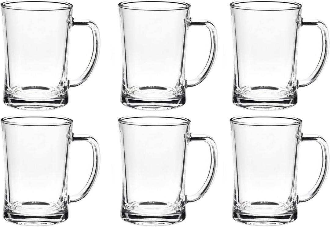 6 Pack Heavy Large Beer Glasses with Handle - 22 Ounce Glass Beer Steins, Traditional Beer Mug glasses Set