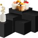 Geetery Set of 5 Display Buffet Risers Acrylic Cube with Hollow Bottoms Acrylic Boxes for Display Dessert Table Stands for Catering Collectibles Jewelry Decor (Black,3,4,5,6,7 Inch)