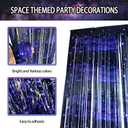 2 Pcs Galaxy Foil Curtains Backdrop for Space Themed Party Decorations, Iridescent Tinsel Curtains Blue Streamers for Space Astronaut, Music Birthday Party Decorations