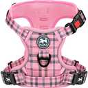 PoyPet No Pull Dog Harness, Reflective Adjustable No Choke Pet Vest with Front & Back 2 Leash Attachments, Soft Control Training Handle for Large Dogs(Checkered Pink,L)