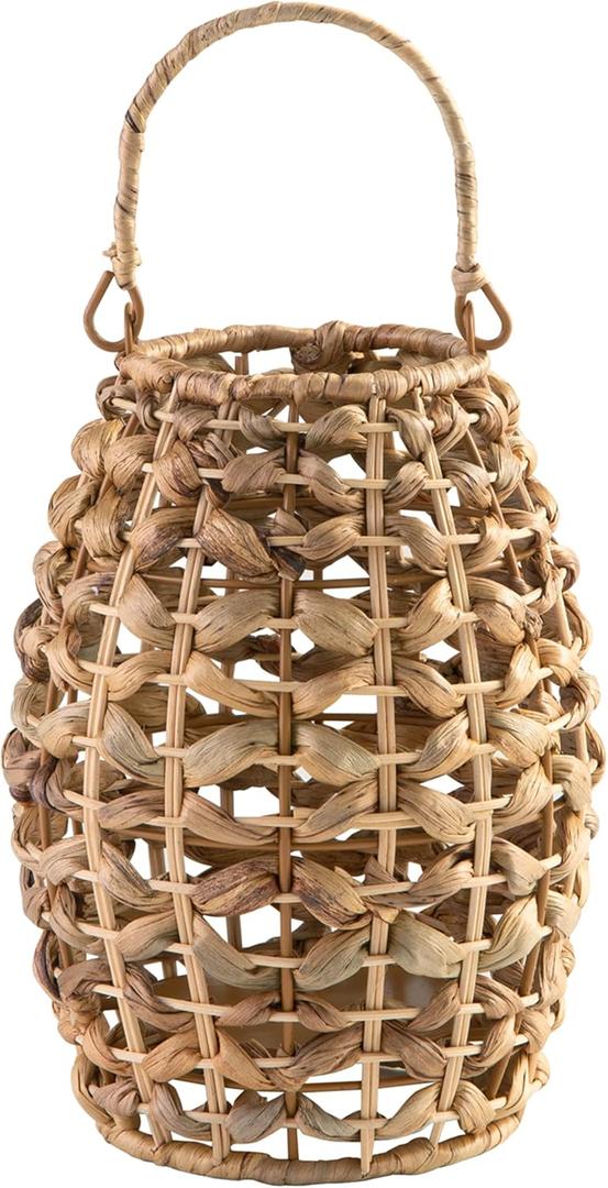 Signature Design by Ashley Etta Bohemian Woven Rattan 13.25" Lantern, Light Brown