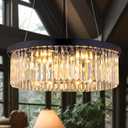 Wellmet Modern Crystal Chandelier for Dining Room, 6 Lights Black Farmhouse Crystal Pendant Light, Vintage Ceiling Lighting Fixture for Kitchen Island, Living Room, Bedroom, Hallway, Foyer, W-21.65