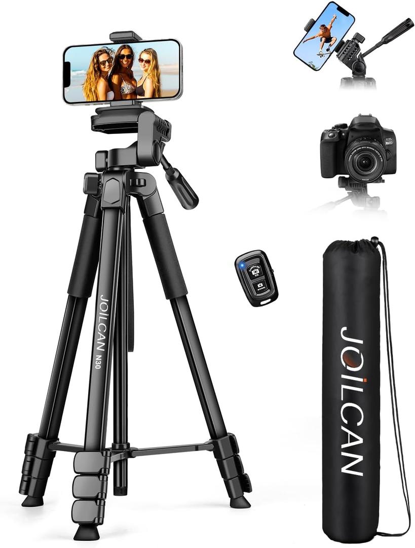 JOILCAN Phone Tripod Stand - 67" Aluminum Extendable Tripod with Remote, Portable Tripods for iPhone Photos Selfie & Video, Compatible with iPhone DSLR Camera Projector (Black)