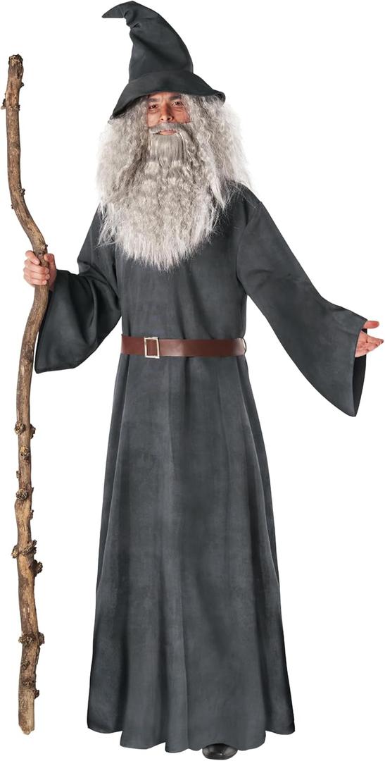 Morph Wizard Costume Men With Wig Warlock Robes Grey Wizard Outfit Adults Halloween Costumes For Men (X-Large)