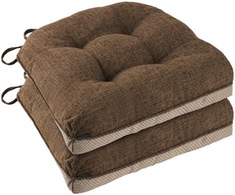 FlyGulls Chair Cushions for Dining Chairs 2 Pack Non Slip Kitchen Chair Cushions 18"x18"x3" Turfted Chair Pads Comfortable and Soft Seat Cushion with Ties (2, Coffee)
