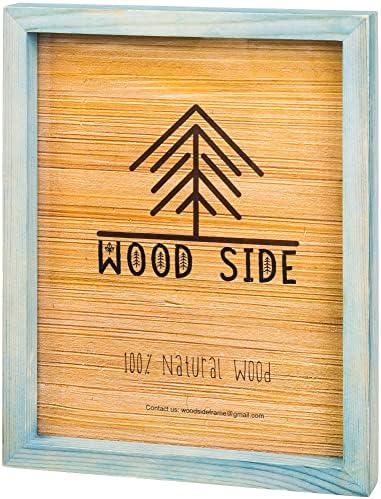 Blue Wooden Picture Frame 11X7 Natural Rustic Solid Wood Thick Borders for Wall Mounting Photo Frames