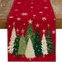 GEEORY Christmas Table Runner 13x72 Inch, Xmas Trees Snowflakes Winter Holiday Decorative Farmhouse Table Decorations for Kitchen Dinning, Indoor Outdoor Dinner Party Decor (Red) GT150-72