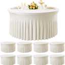 8 Pack Ivory 95% polyester 5% spandex Round Tablecloths for 60 inch Table, Wrinkle Free Stretchy 120inch Fitted 5FT Round Table Cloths Cover with Skirt for Wedding Party Dining Banquet
