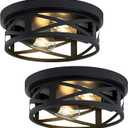 ZHU YAN 2 Pack Black Flush Mount Ceiling Light,Industrial Farmhouse Metal Cage Black Light Fixtures Ceiling Mount for Kitchen Entryway Hallway E26 Base (10.63in)