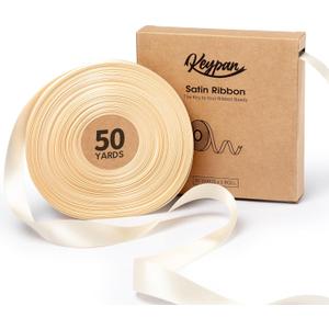 Keypan Ivory Satin Ribbon 7/8 Inch x 50 Yards Double-Faced Polyester Cream Ribbons for Christmas Gift Wrapping Bows Crafts Floral Bouquet Wedding Invitations