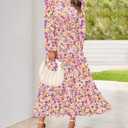 NOLLSOM Women 2026 Spring Dress Floral Boho Dress Casual Long Sleeve Crew Neck Ruffle A-Line Flowy Wedding Guest Maxi Dresses (L)
