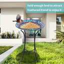 VCUTEKA Mosaic Bird Bath, Glass Birdbath Detachable with Metal Standing for Outdoor Patio Garden Backyard Dcor