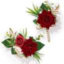 Serwalin Red Rose Corsage and Boutonniere Set, Boutonniere for Men and Wrist Corsage Wristlet Prom Homecoming Wedding Flowers Accessories Party Suit Decorations (red)