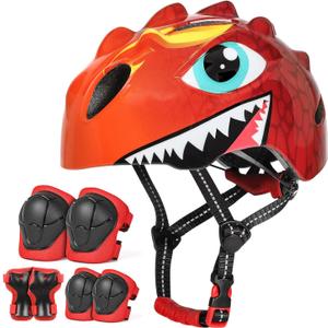 VICTGOAL Toddler Kids Bike Helmet Lightweight 3D Children Bicycle Helmet for Boys and Girls Age 3-8 for Multi-Sport Scooter Cycling Skating (Red-Set)