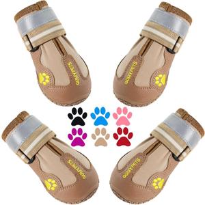 QUMY Dog Shoes for Large Dogs, Medium Dog Boots & Paw Protectors for Winter Snowy Day, Summer Hot Pavement, Waterproof in Rainy Weather, Outdoor Walking, Indoor Hardfloors Anti Slip Sole Khaki Size: 5