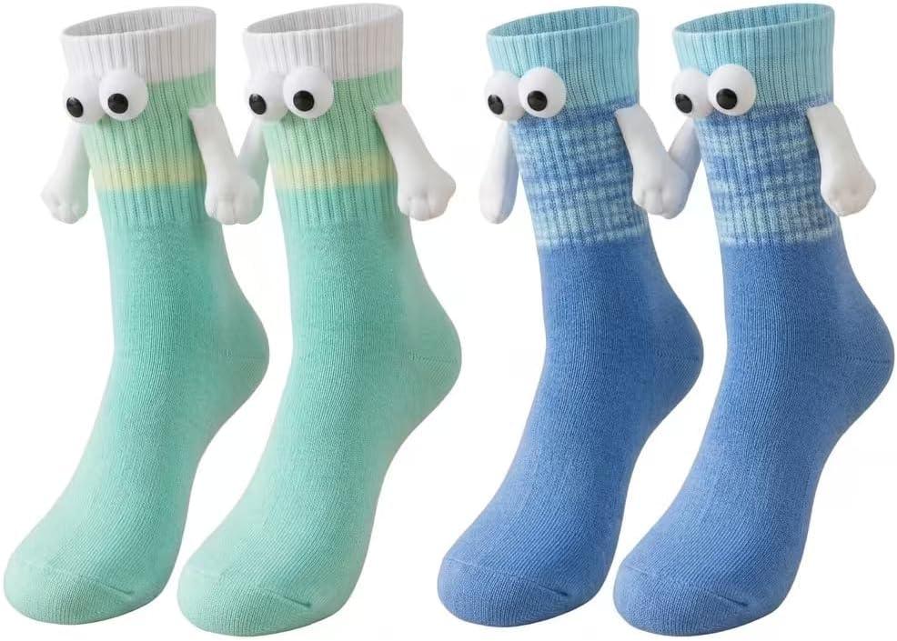 2 Pairs Magnetic Holding Hands Socks for Couples Friends Gifts