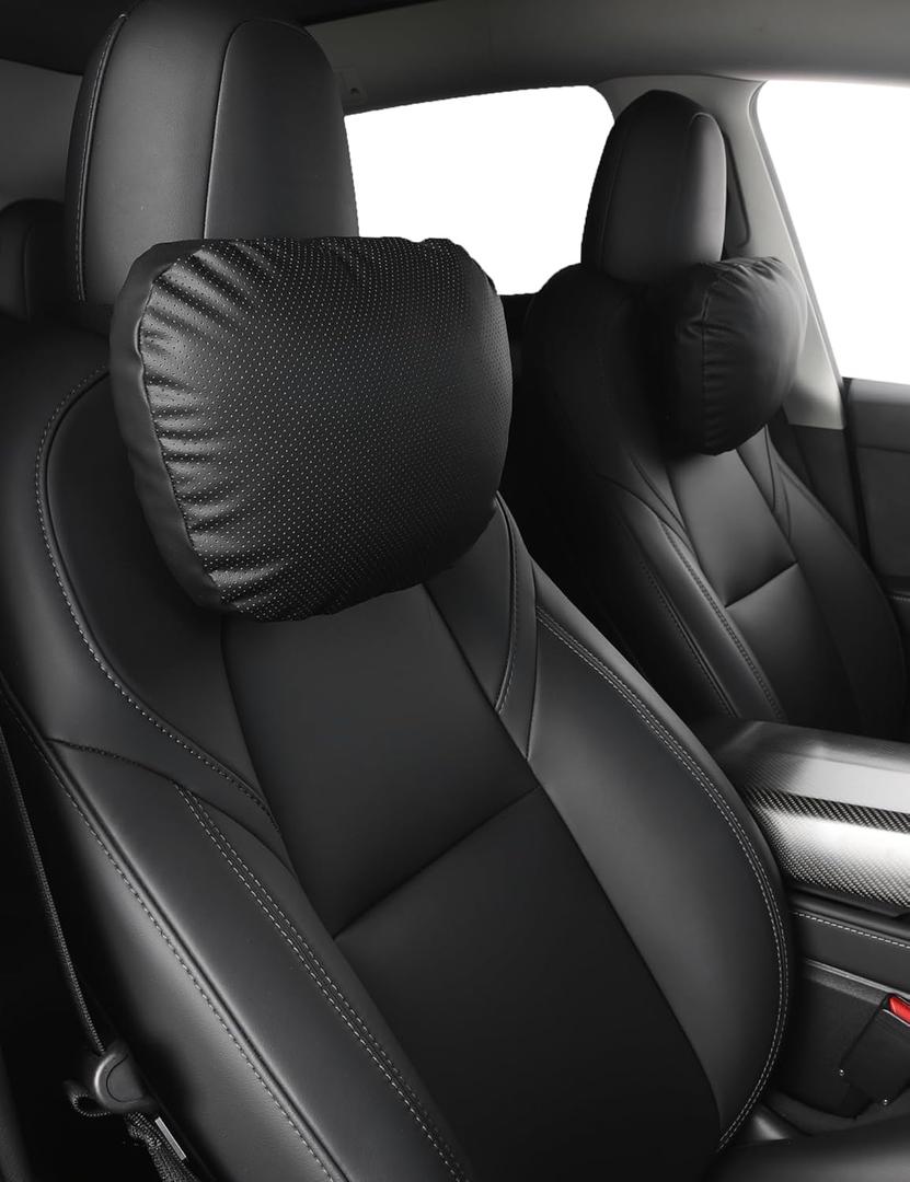 TPARTS Leather Headrest Neck Pillow for Tesla Model Y/X/3/S, Tesla Model 3 Accessories, Tesla Model Y Accessories, Car Neck Pillow for Traveling (1pc Black)