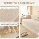 Reversible Couch Covers for Dogs 2 Cushion, Loveseat Slipcovers Washable, Pet L Shape Sectional Protector Washable, Boho Couch Cover Blanket, Wavy Stripe Chenille, White, 71"x102"
