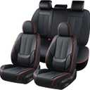 Coverado Car Seat Covers Full Set, Seat Covers for Cars, Black Car Seat Protector Waterproof, Nappa Leather Car Seat Cushion, Car Seat Covers Front Seats and Back Fit for Most Cars