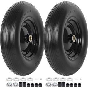 2 x (2-PACK) 4.80/4.00-8" Tire and Wheel - Universal Fit 16" Flat Free Solid Wheelbarrow Tires with 3" Hub and 5/8" Bearings Extra Adapter kit includes 3/4" Ball Bearings, 1" and 1/2" Nylon Spacers