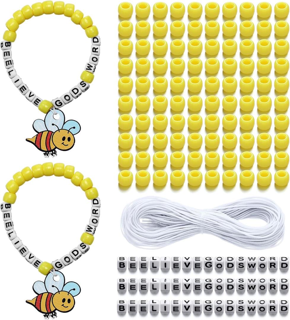Ferreve 36 Sets Sunday School Bee Crafts Religious Bee Bracelet Crafts Kit Christian DIY Bible Bead Bracelet Loose Bee Honey VBS Religious Sunday School Supplies for Party Favors Decor Birthday Gifts