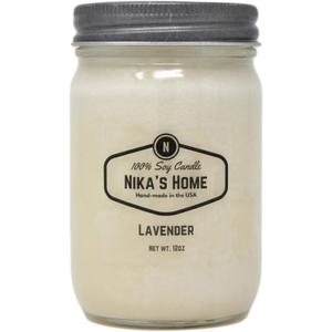 Nika's Home Lavender Soy Candle - 12oz Mason Jar - Non-Toxic - Hand Poured in The USA, Long Burning 50-60 Hours Highly Scented All Natural, Clean Burning