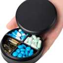 Metal Pill Case 4 Compartments - Travel Pill Organizer Waterproof, Small Pill Box for Purse, Compact Medicine Container Pill Dispensers Holder for Vitamin, Fish Oil, Supplement (Black)