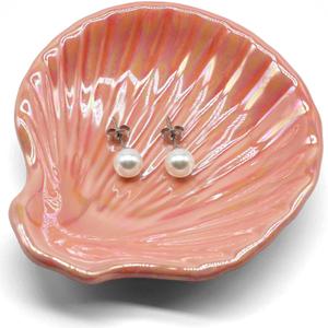 Ceramic Jewelry Tray, Decorative Trinket Dish for Rings, Earrings, Bracelet, Watch & Keys, Small Ceramic Jewelry Holder for Vanity, Dresser & Home Decor (Shell Pearl Pink)