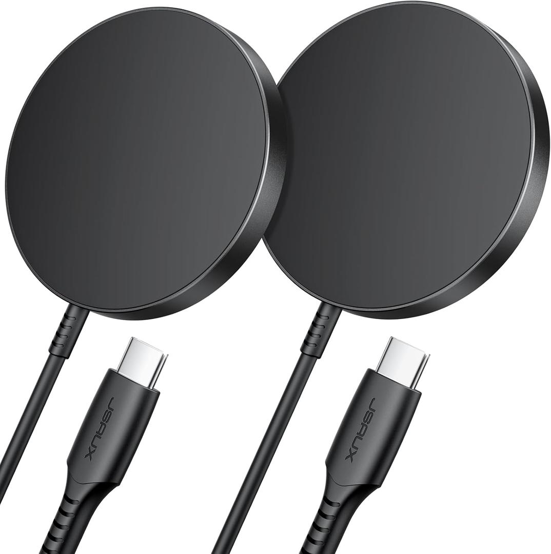 for iPhone 17 MagSafe Charger 2-Pack, JSAUX 15W Magnetic Wireless Charger for MagSafe Charger, iPhone 17e/17 Air Pro Max/16/15/14/13/12 Series/Airpods, Mag Wireless Charging Pad-Black