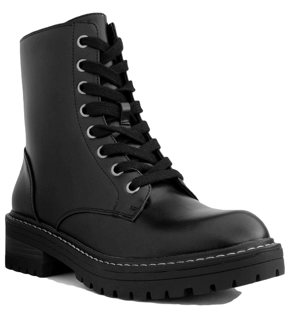 Sugar Womens Kaedy Faux Leather Combat & Lace-up Boots Black, Size 6